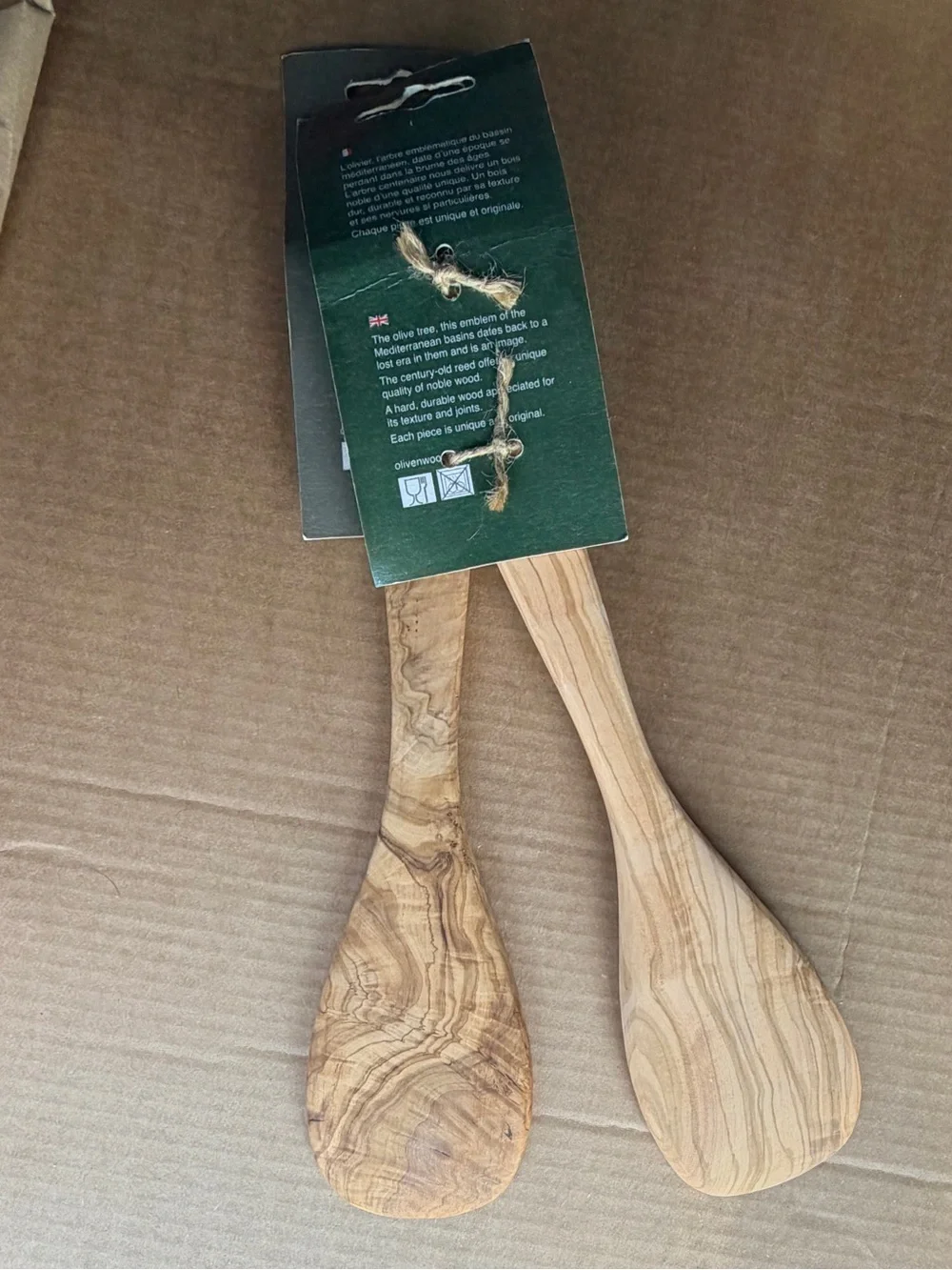 2 x Olive Wood Flat Kitchen Utensils 12”
